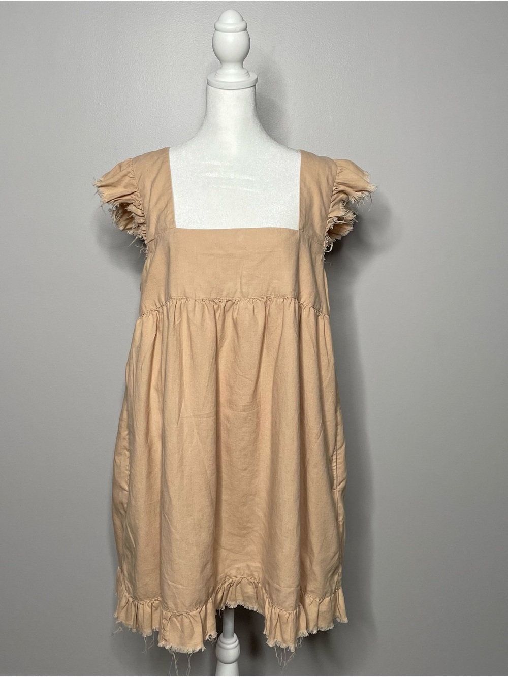 Aerie Tan Square-Neck Babydoll Dress Large